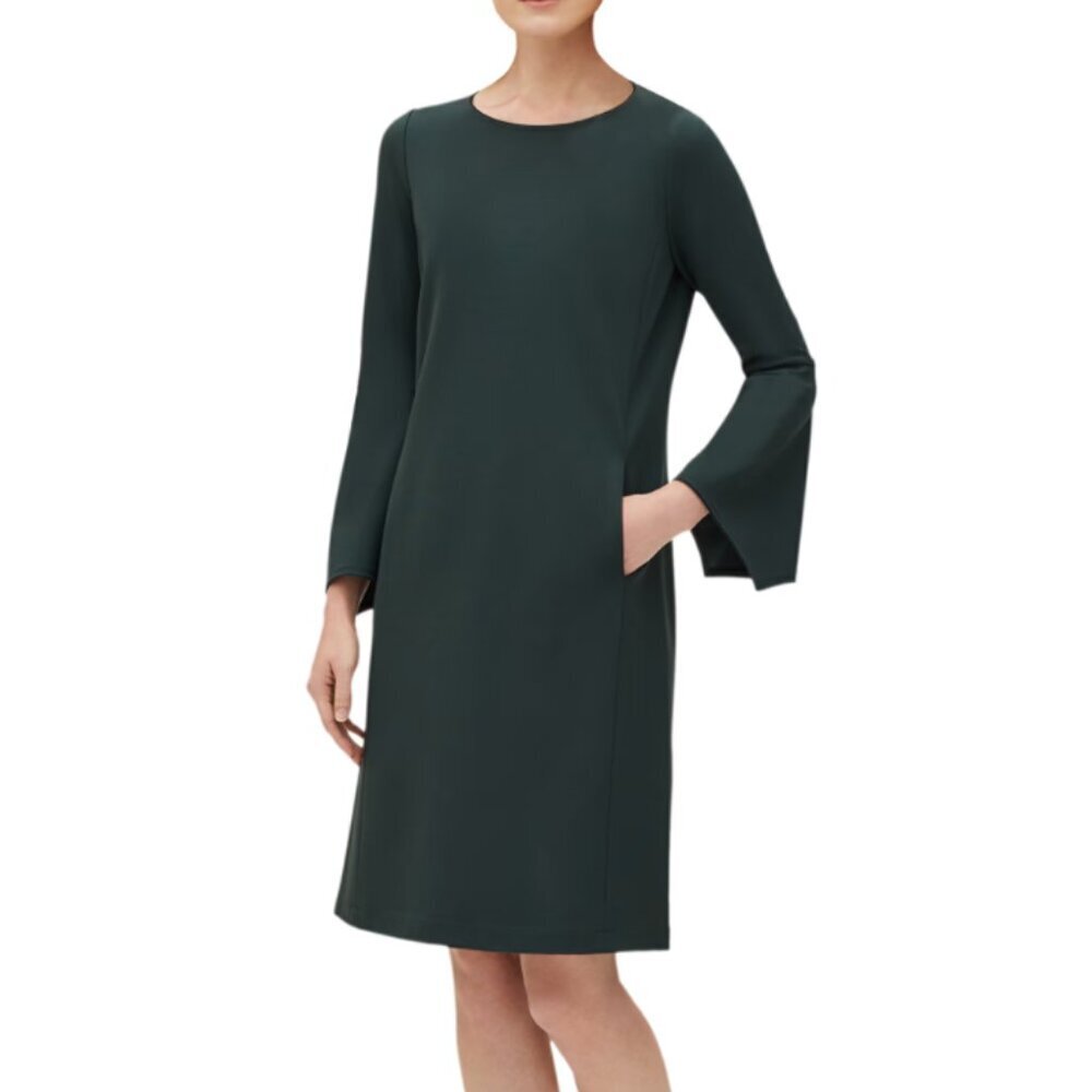 Lafayette 148 NY Paloma Shift Dress Dark Forest Green Long Flare Sleeves, Small